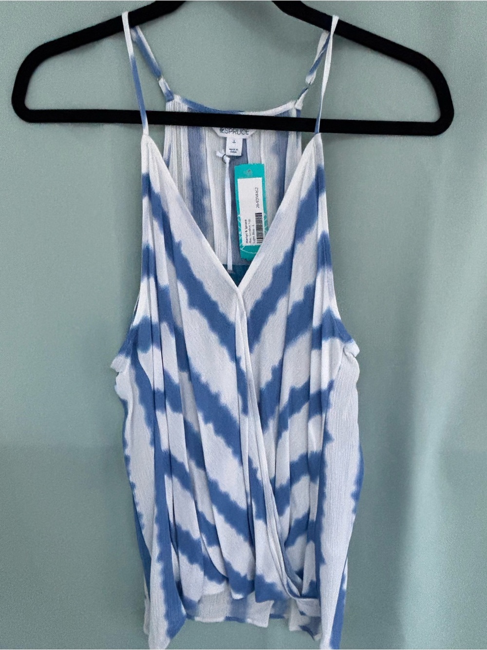 Market & Spruce Blue & White Tie-Dye Surplice Spaghetti Strap Tank